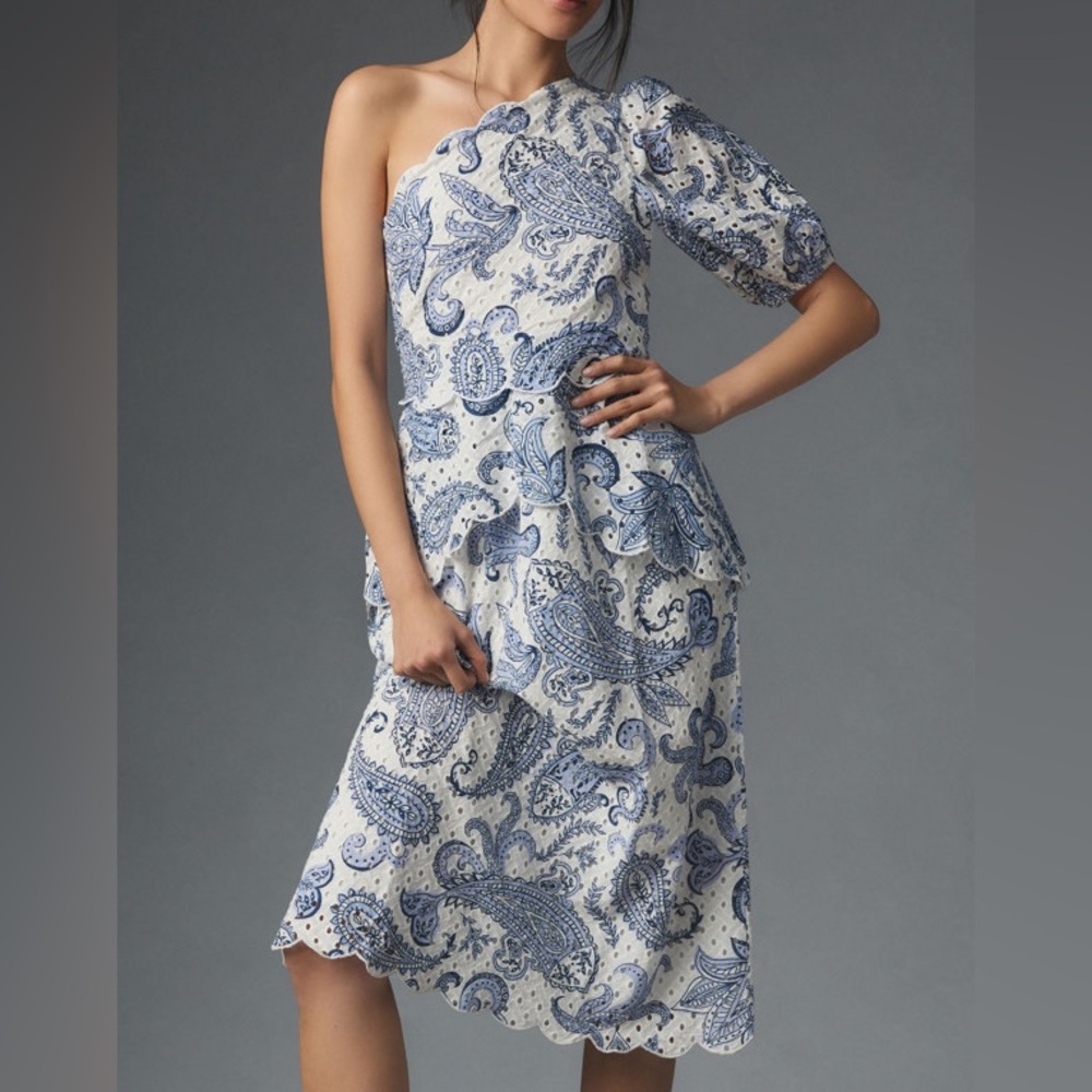 Farm Rio for Anthropologie One-Shoulder Eyelet Midi Dress Size XL